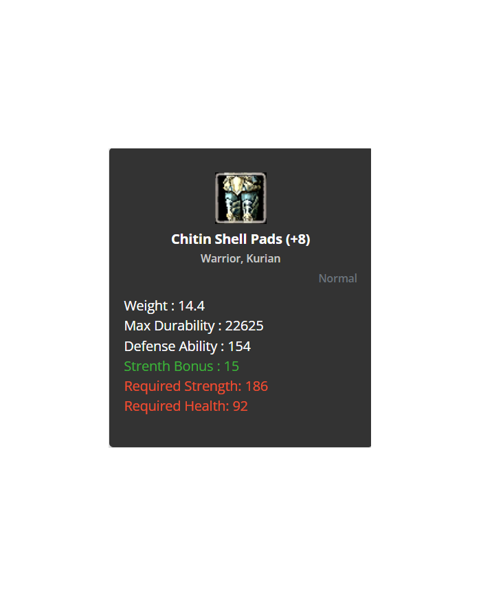 +8 Warrior Shell Set