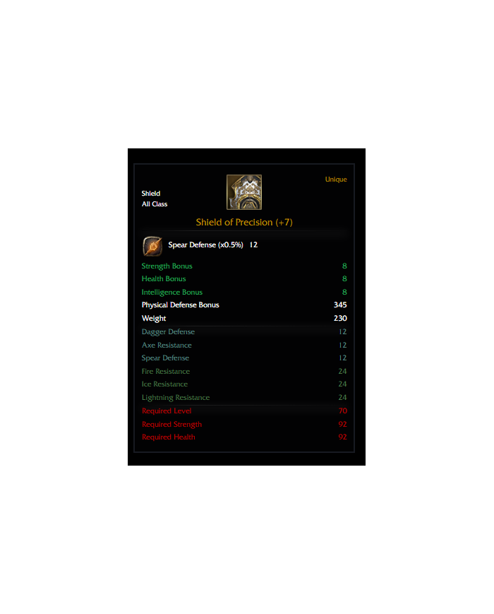 Shield of prec +7 12 spear def